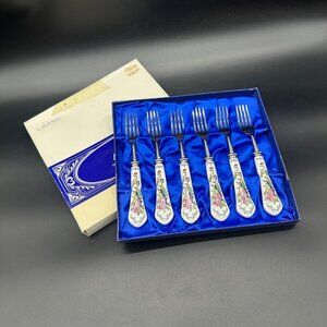 Vintage Aynsley Pembroke Fine Bone China Stainless Steel Steak Forks Bird Floral